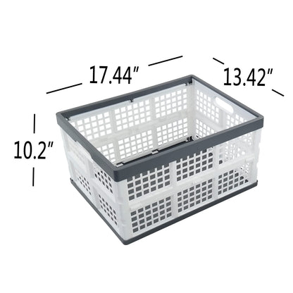 Minekkyes 3-Pack 30 L Plastic Stackable Collapsible Basket, Folding Storage Crate, White