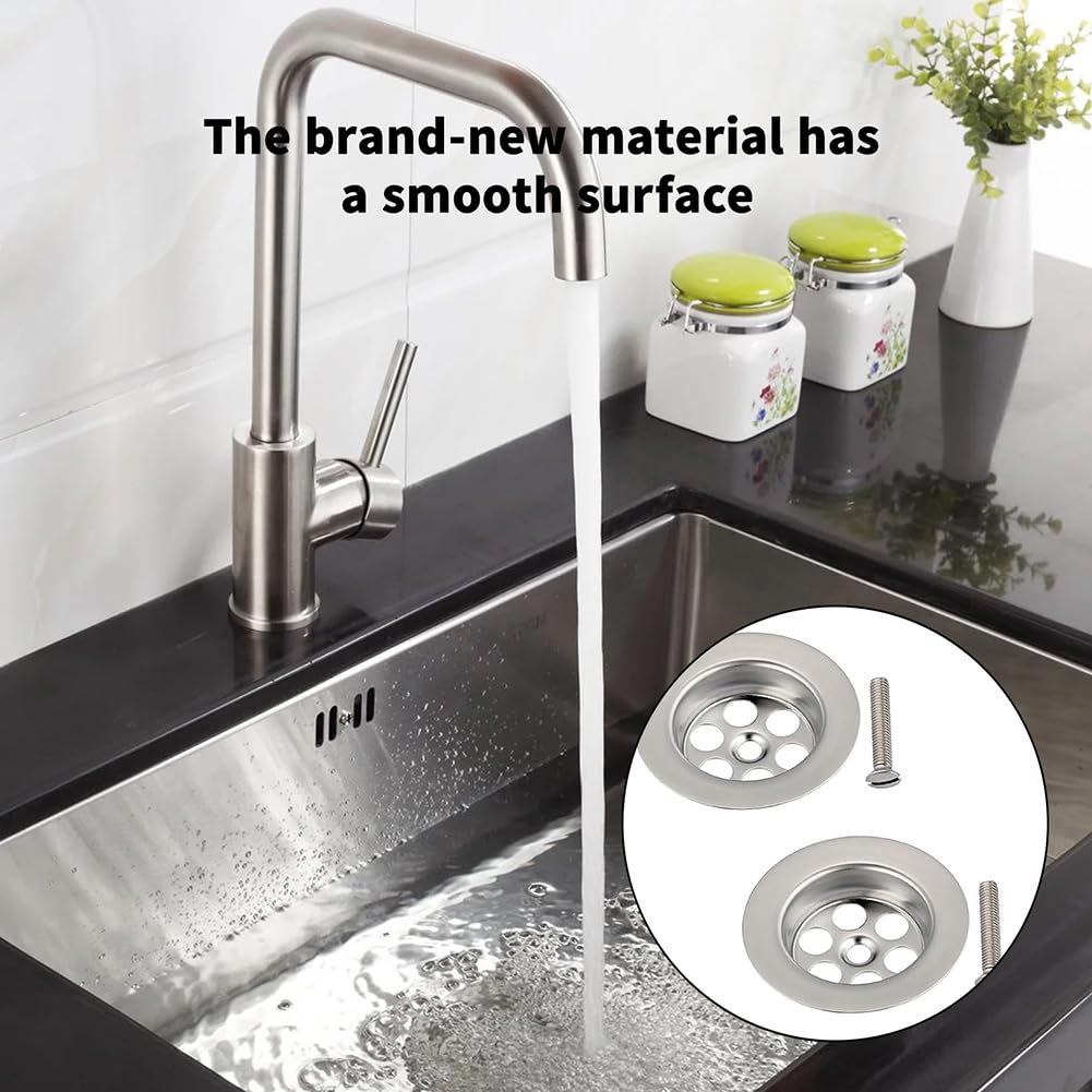 2 Pack Stainless Steel Overflow Drain Cover, 2.76in/70mm Sink Drainer Plug Hair Catcher, Bathtub Hole Cover with Screws