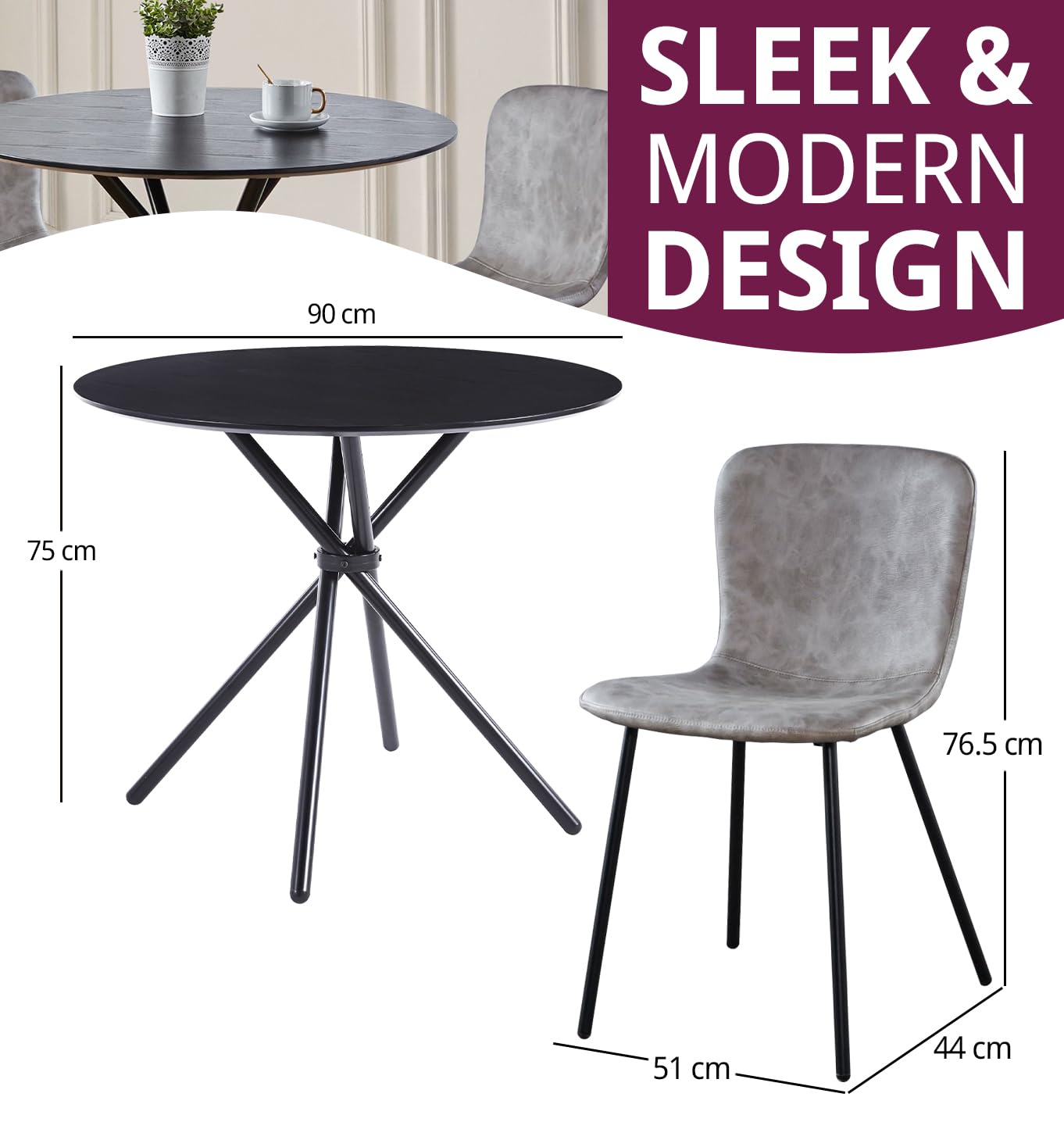Hallowood Furniture Cullompton 90cm Round Dining Table and Chairs Set 2