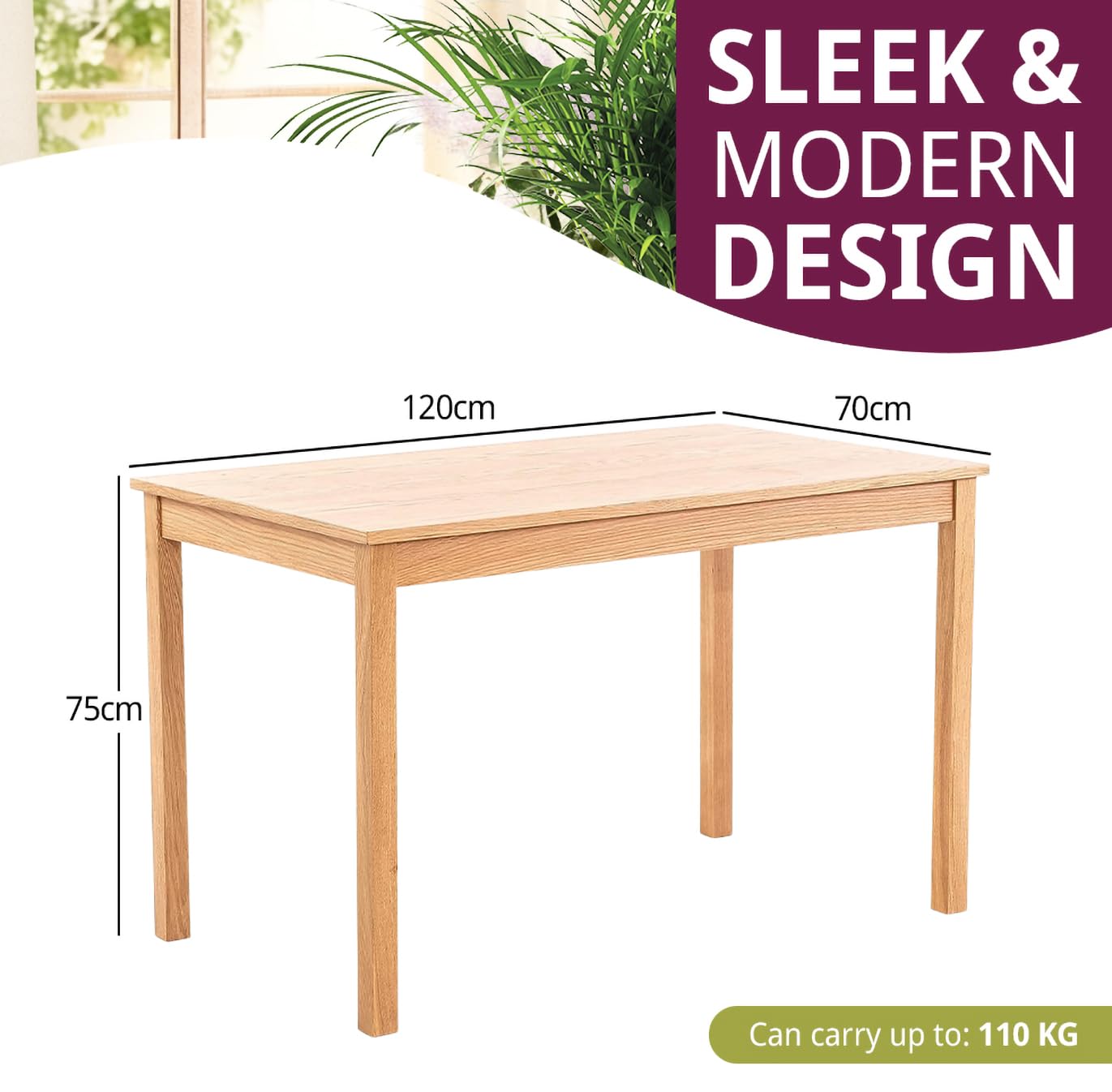 Hallowood Furniture Waverly Rectangular Small Oak Dining Table, 120x70cm