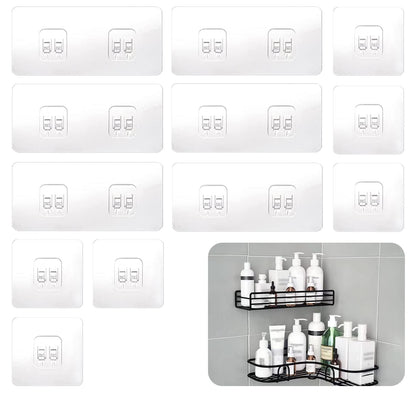 SUBTAVIK 12 Pcs Shower Caddy Adhesive Hooks Replacement, Corner Sticker Transparent Sticky for Bathroom Kitchen Shelf Double&Single Hook, YW0133