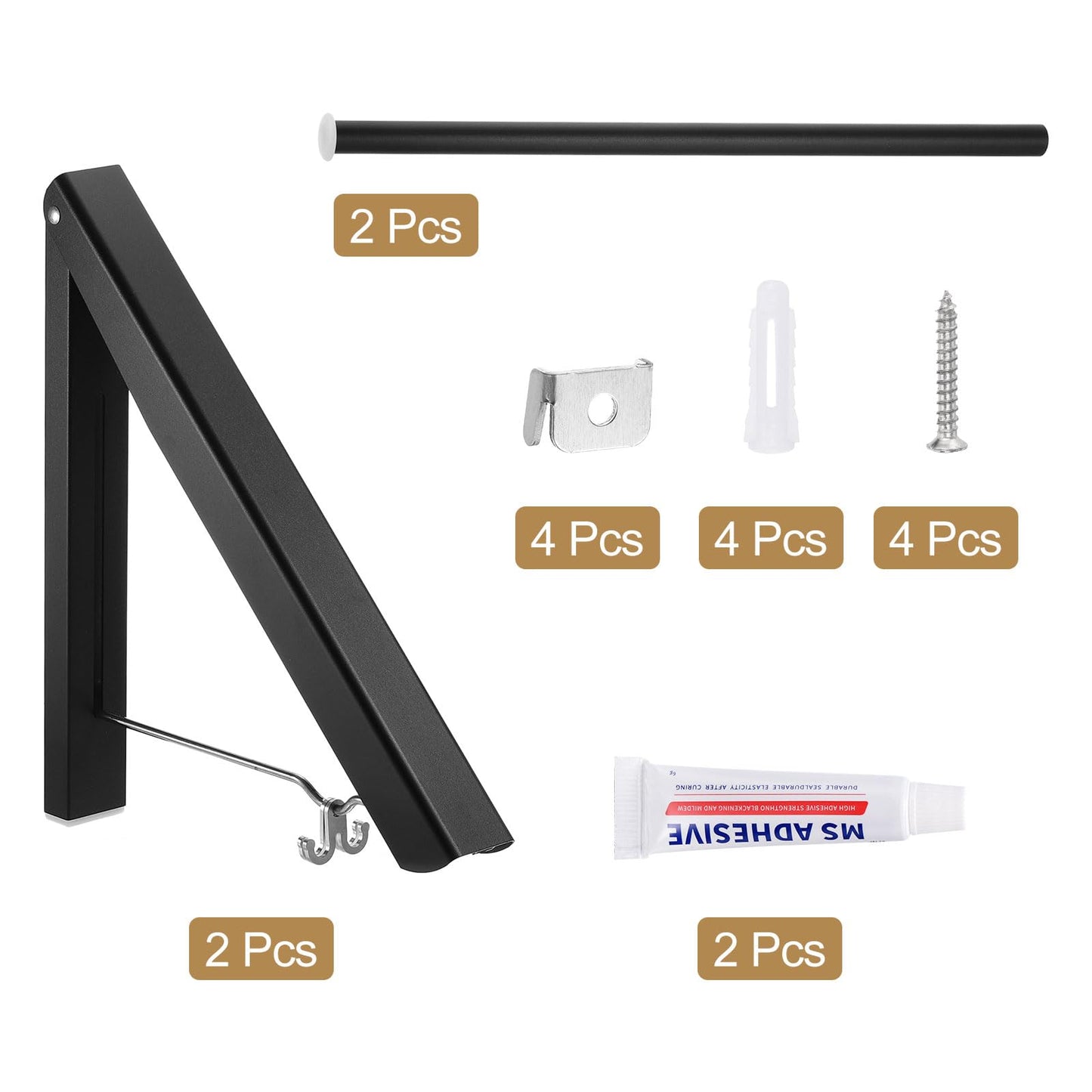 sourcing map 2pcs Retractable Clothes Rack for Laundry, Aluminum Clothes Drying Rack Wall Mounted with 80cm/31 Rod