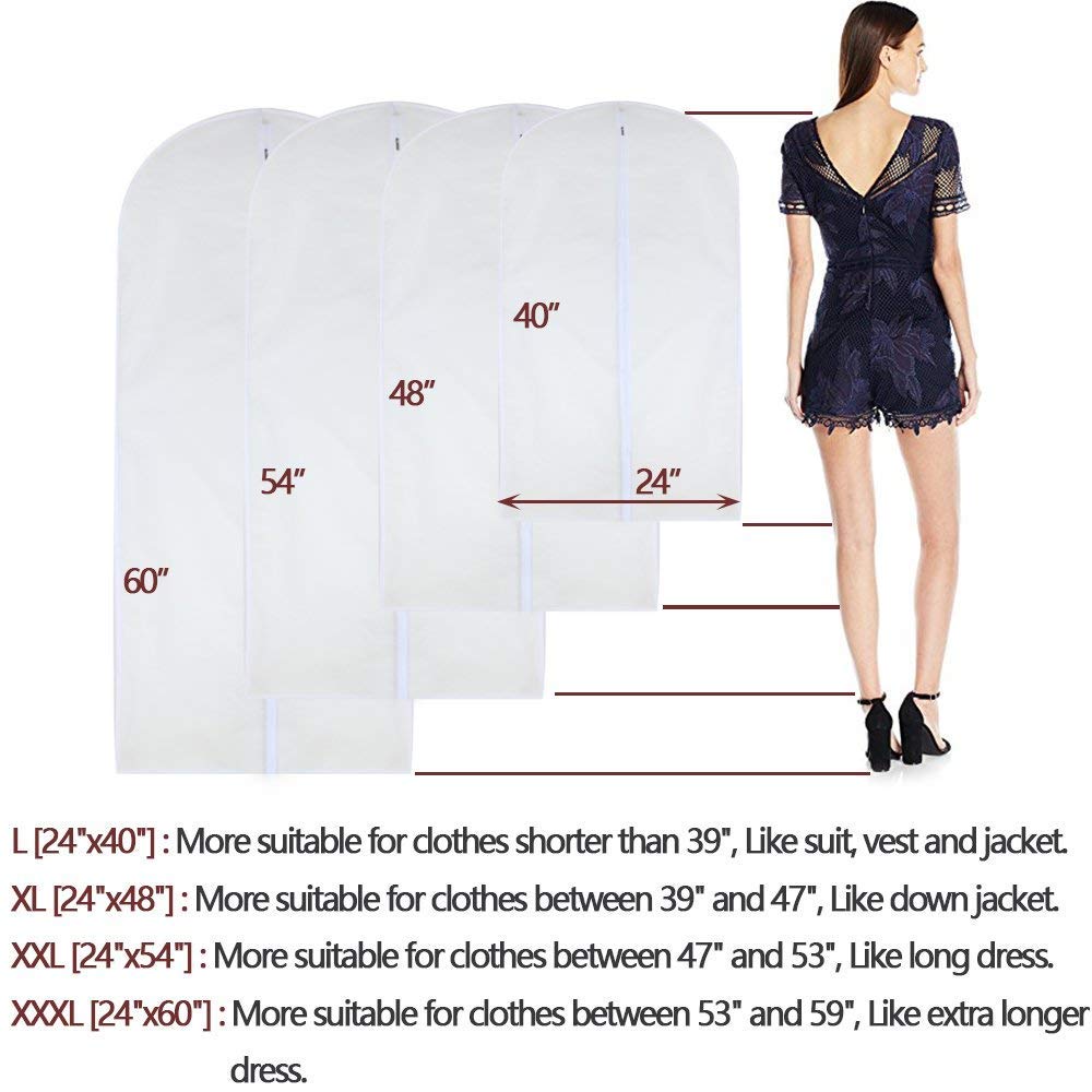HomeClean Moth Proof Garment Bags 60 x 100cm(24'' x 40'') Hanging Clothing Storage Bags and 6 Cedar Balls for Suit Jacket Shirt Sweater Pack of 6