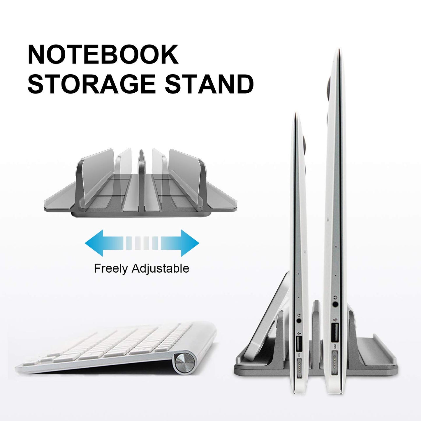Vertical Laptop Stand [2021 ver.],ULBRE Double Adjustable 4 Slot Desktop MacBook Stand Holder Dock Compatible with All MacBook Chromebook Surface