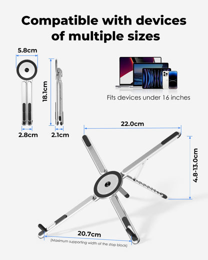 Viozon Portable Laptop Stand for Desk, Foldable Adjustable Computer Riser with Magnetic Phone Holder