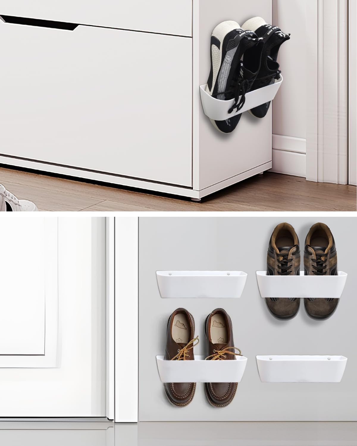 Domemit Wall Mounted Shoes Rack, Motorhome Shoe Holder, Wall Shoe Rack Shoe Hooks Self Adhesive or Drilling 2 Ways Installation