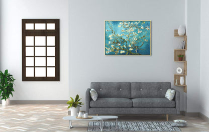 Wieco Art Gold Framed Giclee Canvas Prints of Almond Blossom by Vincent Van Gogh Paintings Reproduction Wall Art Pictures for Home Decorations