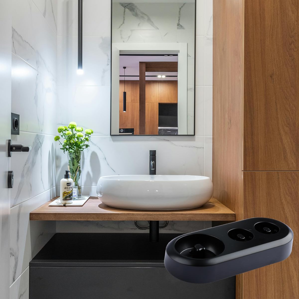 GroveEss Electric Toothbrush Holder Compatible With 2 Heads, Plastic Organizer Stand for Oral B (White+Black)