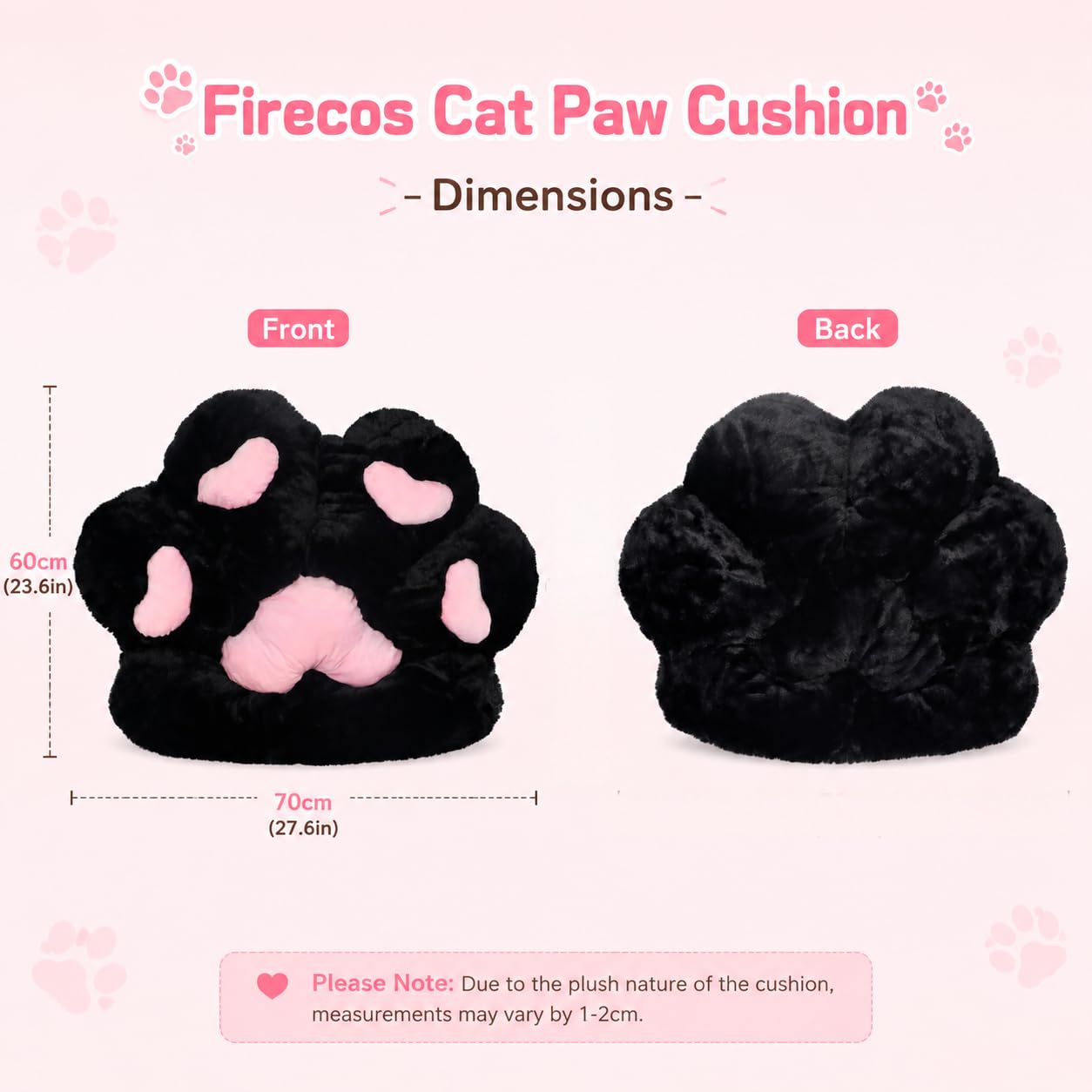 Firecos Cat Paw Chair Cushion, Cute Paw Shaped Plush Cushion, Warm Soft Chair Cushion for Dining Room Bedroom Office 70 x 60 cm (Black)