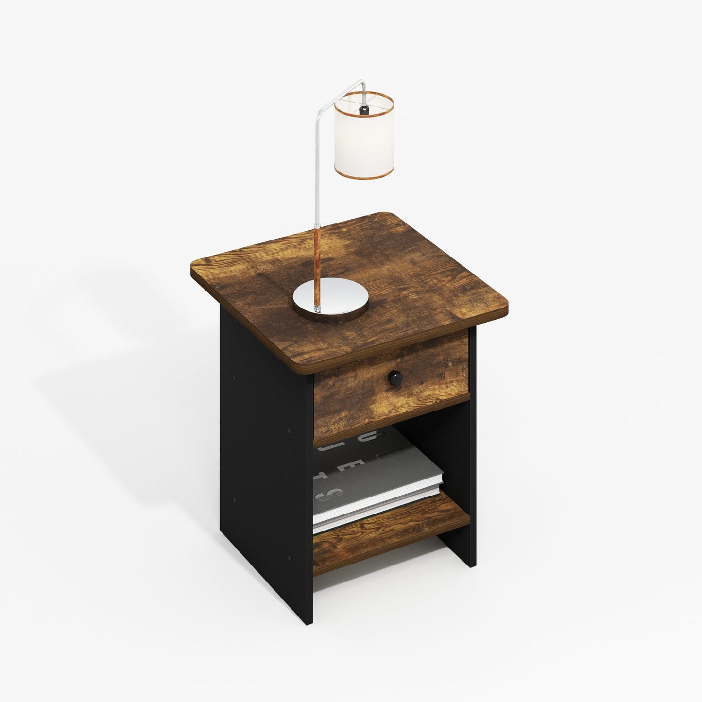 Furinno MODERN Side Table, Square End Table with Storage Bin, Round Corner Night Stand, Bedside Table with Storage Shelf, for Living Room, Bedroom