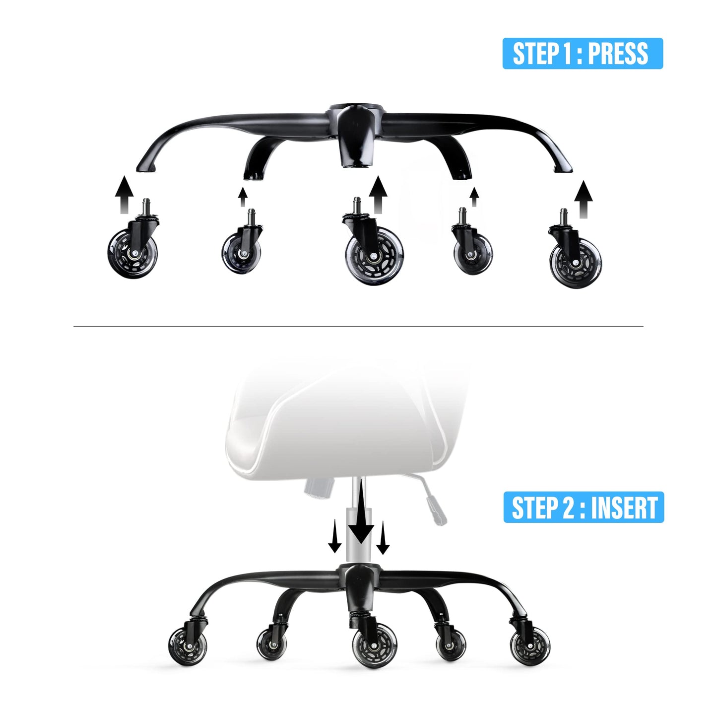 Sytopia Office Chair Base Replacement, Heavy Duty 28 Inch Chair Bottom Part, 2200 Lbs Capacity, Universal Caster and Gas Cylinder Size, Matte Black