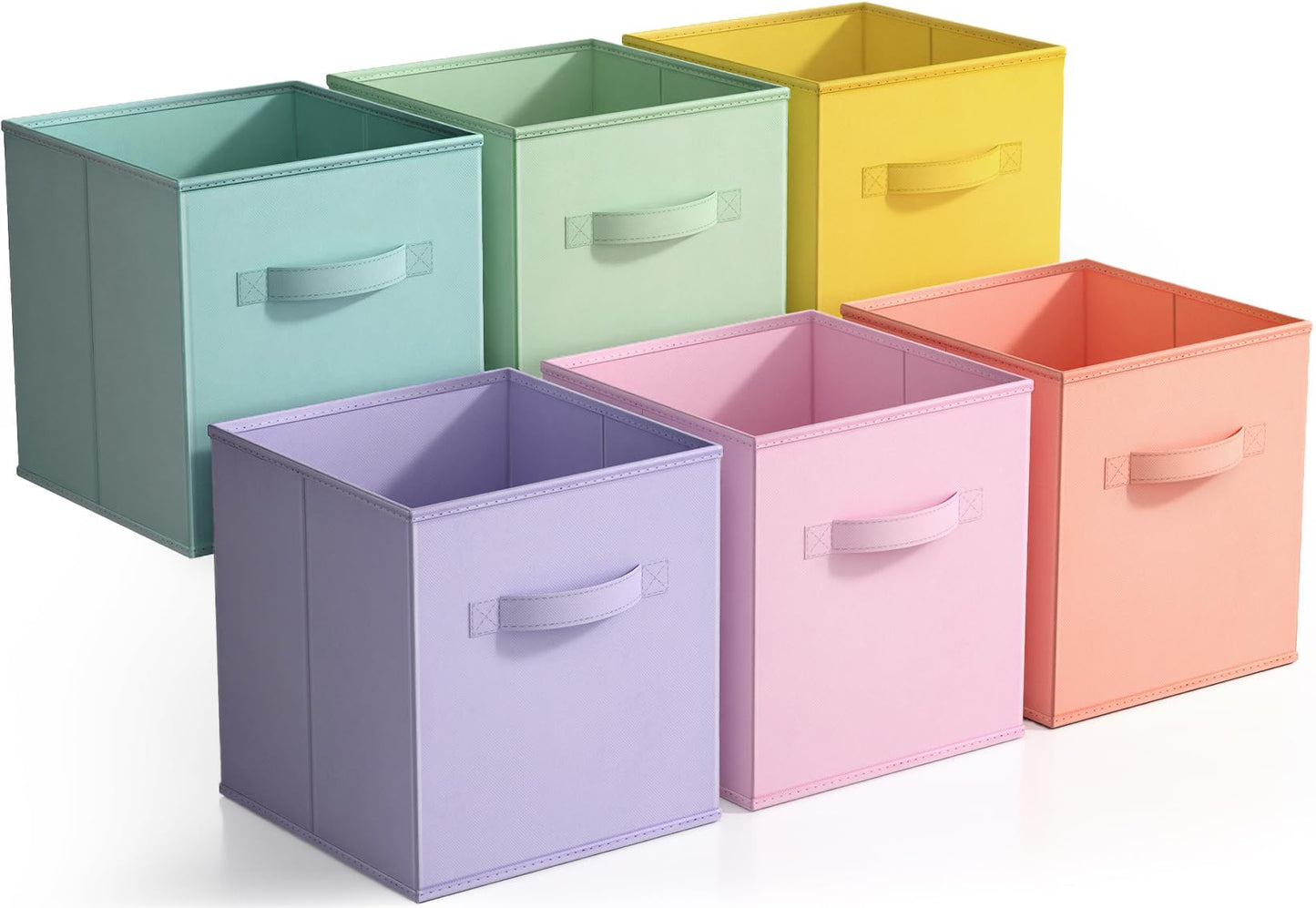 Sorbus 11 Inch Fabric Storage Cubes - Sturdy Collapsible Bins with Handle - 6 Foldable Baskets for Organizing Clothes, Toys, Books