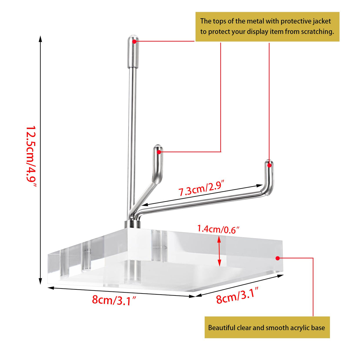 BTSKY Large Size Adjustable Silver Metal Arm Display Stand with Square Base