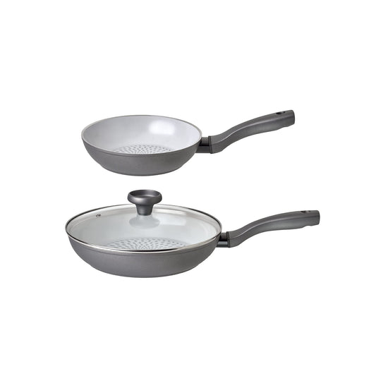 Prestige Earth Pan Ceramic Frying Pan Set Non Stick - 28cm Frying Pan with Lid & 20cm Frying Pan, Non Toxic Cookware, Induction Ready, Dishwasher