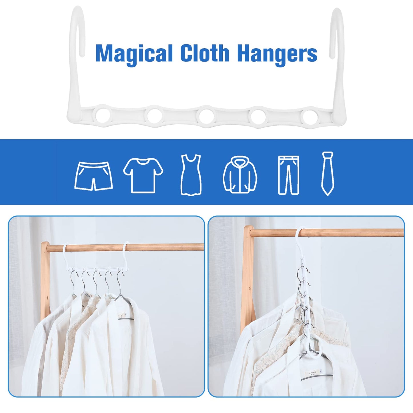 Rainberg Space Saving Hangers - Magic Clothes Hangers, Coat Hangers, Wardrobe Space Saver (Pack of 12, White)