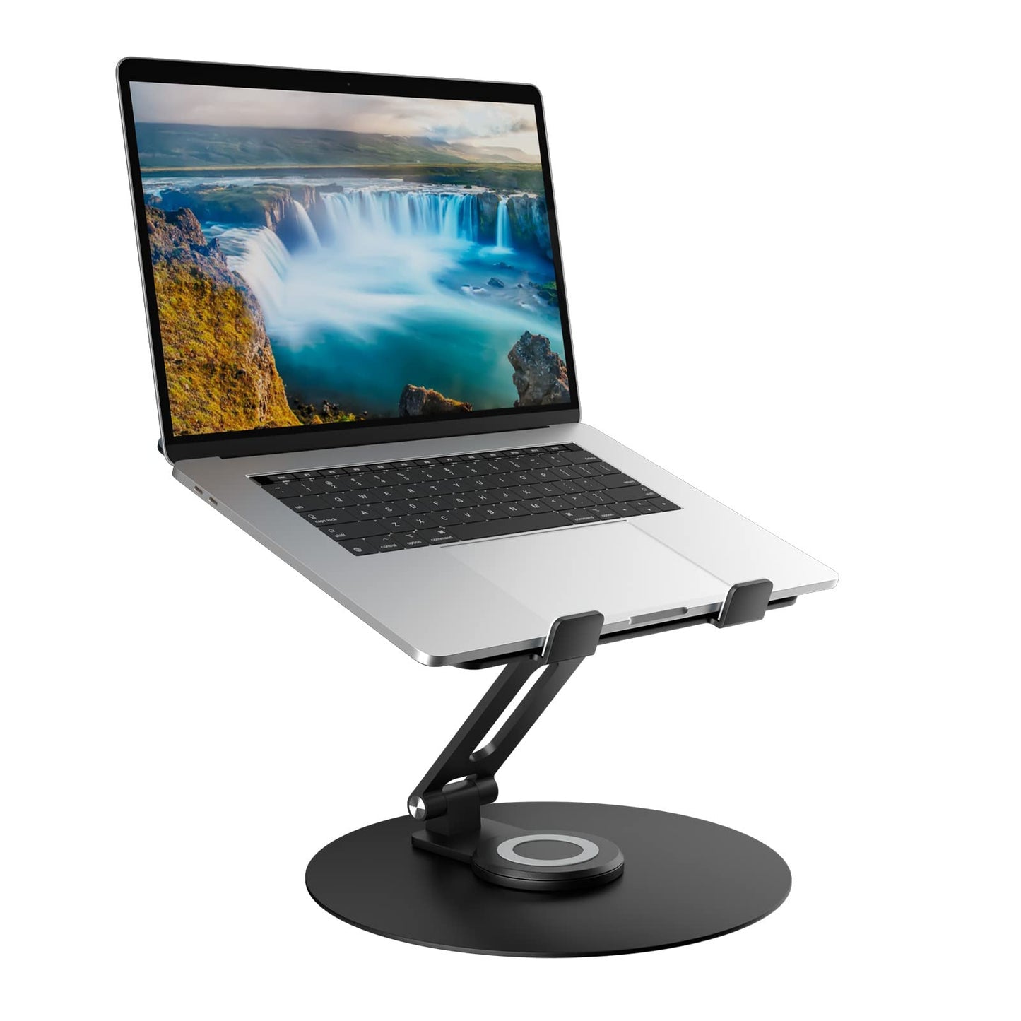 Swivel Laptop Stand for Desk, Adjustable Height Aluminum Computer Stand with 360 Rotating Base, Foldable Ergonomic Riser