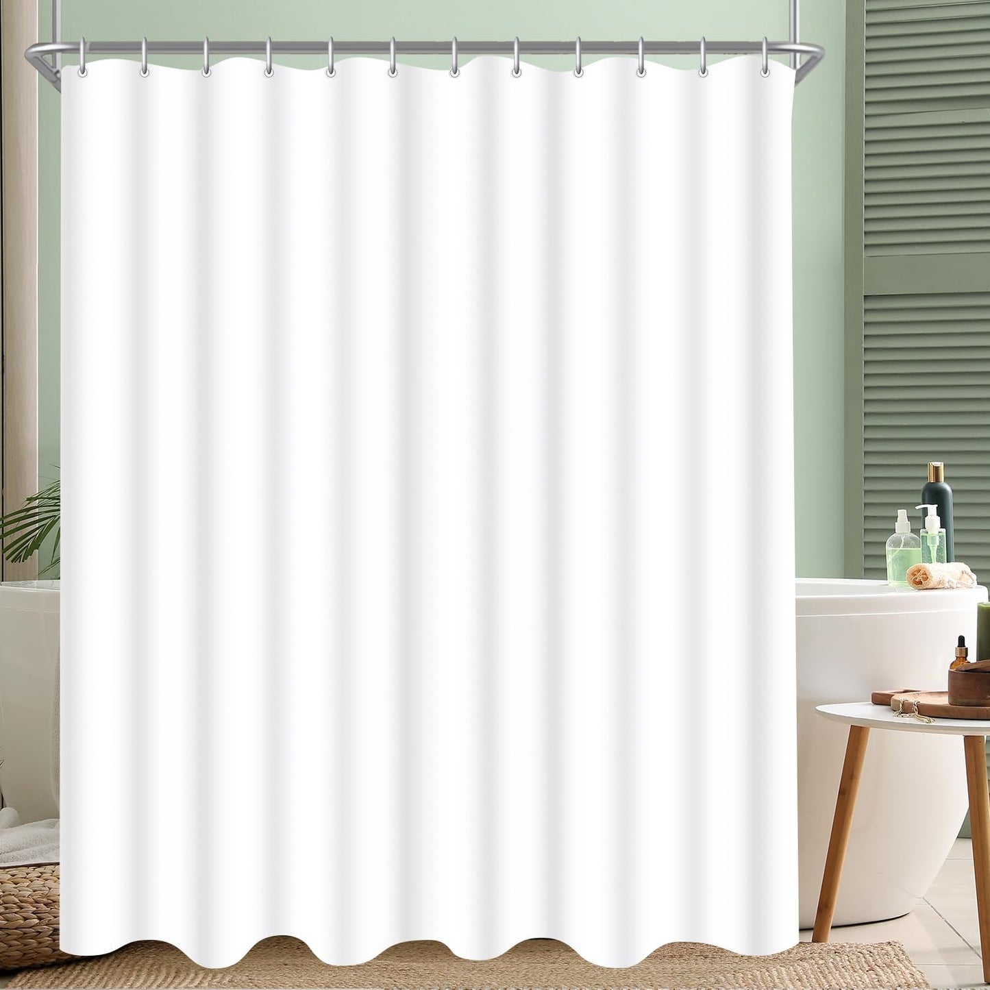 Lerores Shower Curtain, 150 x 180 cm, Pure White, Weighted Hem, Anti-Mould Textile, Water-Repellent, Washable Polyester Fabric Bath Curtains for