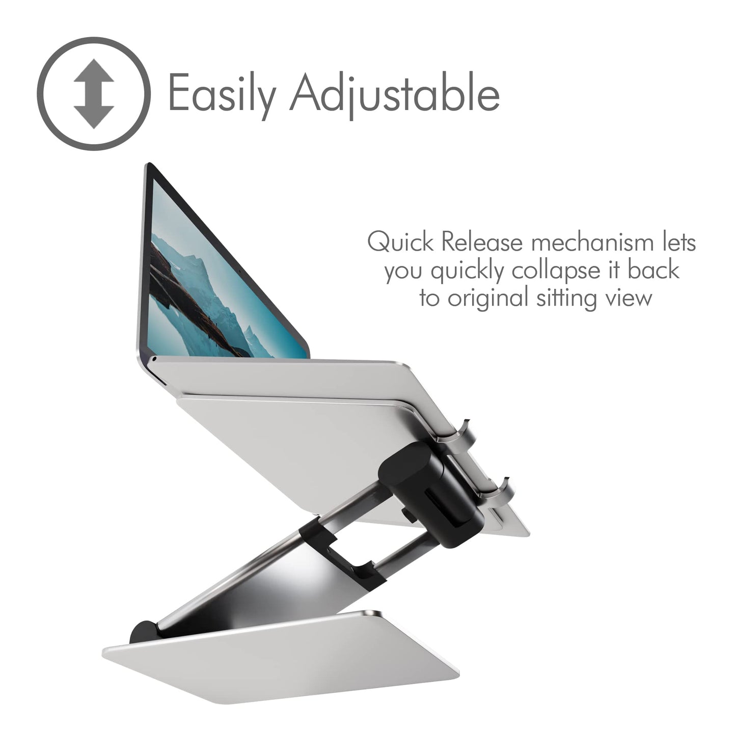 Desire2 Supreme Sit-Stand Laptop Stand | Adjustable Laptop Stand for Desk | Ergonomic Laptop Holder with Quick Release