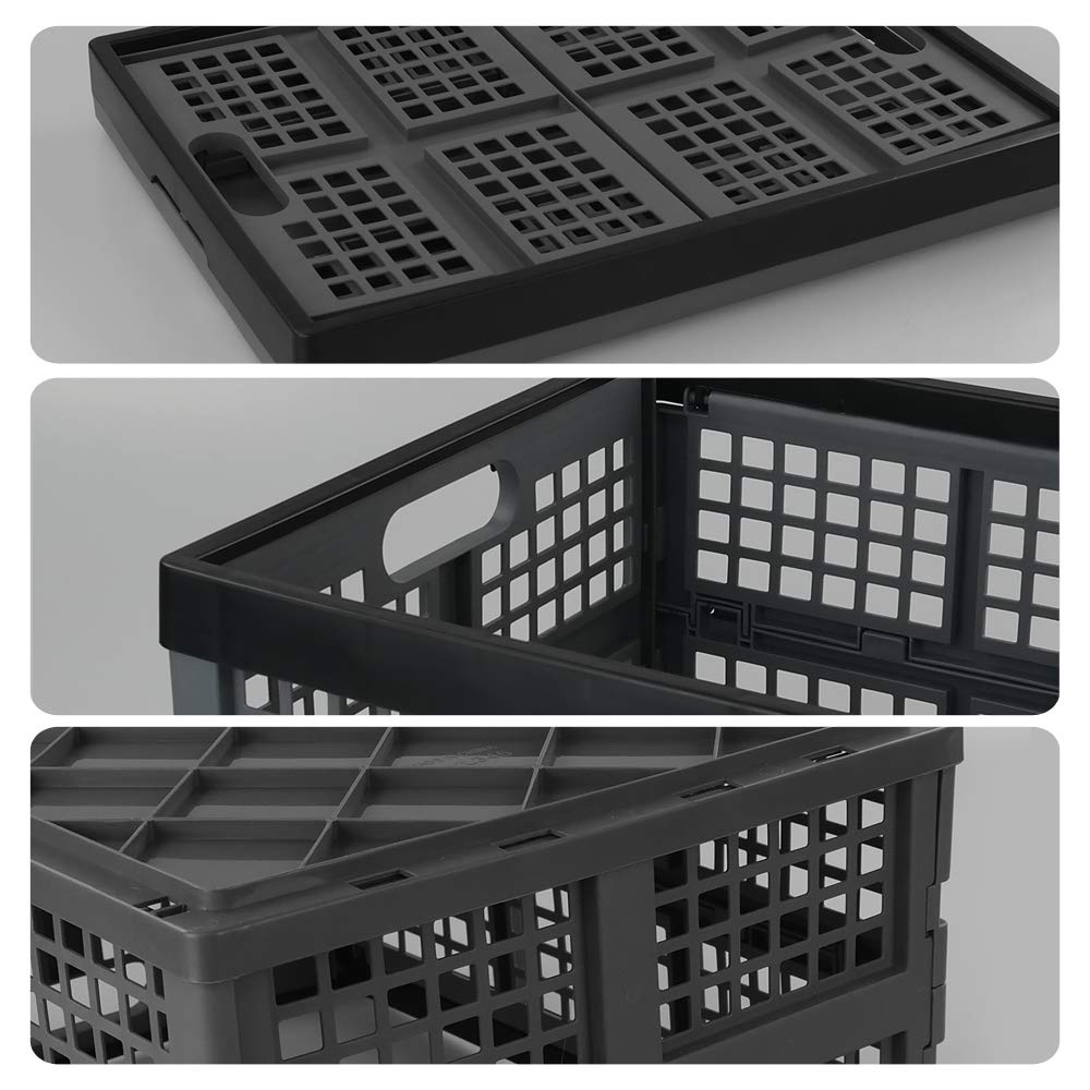 Bringer 30 L Plastic Collapsible Storage Bin, Set of 3 Folding Storage Crate Basket