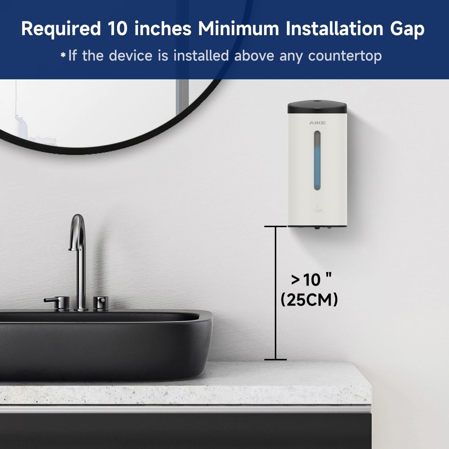 AIKE AK1205 New Soap Dispenser Wall Mounted, 800ML Stainless Steel Wall Soap Dispenser, Automatic Hand Soap Dispenser No Drilling, Hand Sanitizer