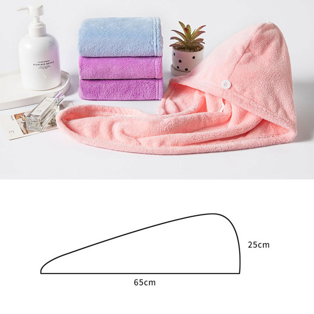 Comioke Hair Turban, Hair Towel Wrap, 3 Pack Head Towelling, Super Absorbent Twist Turban, Soft and Anti Frizz Head Towel with Button