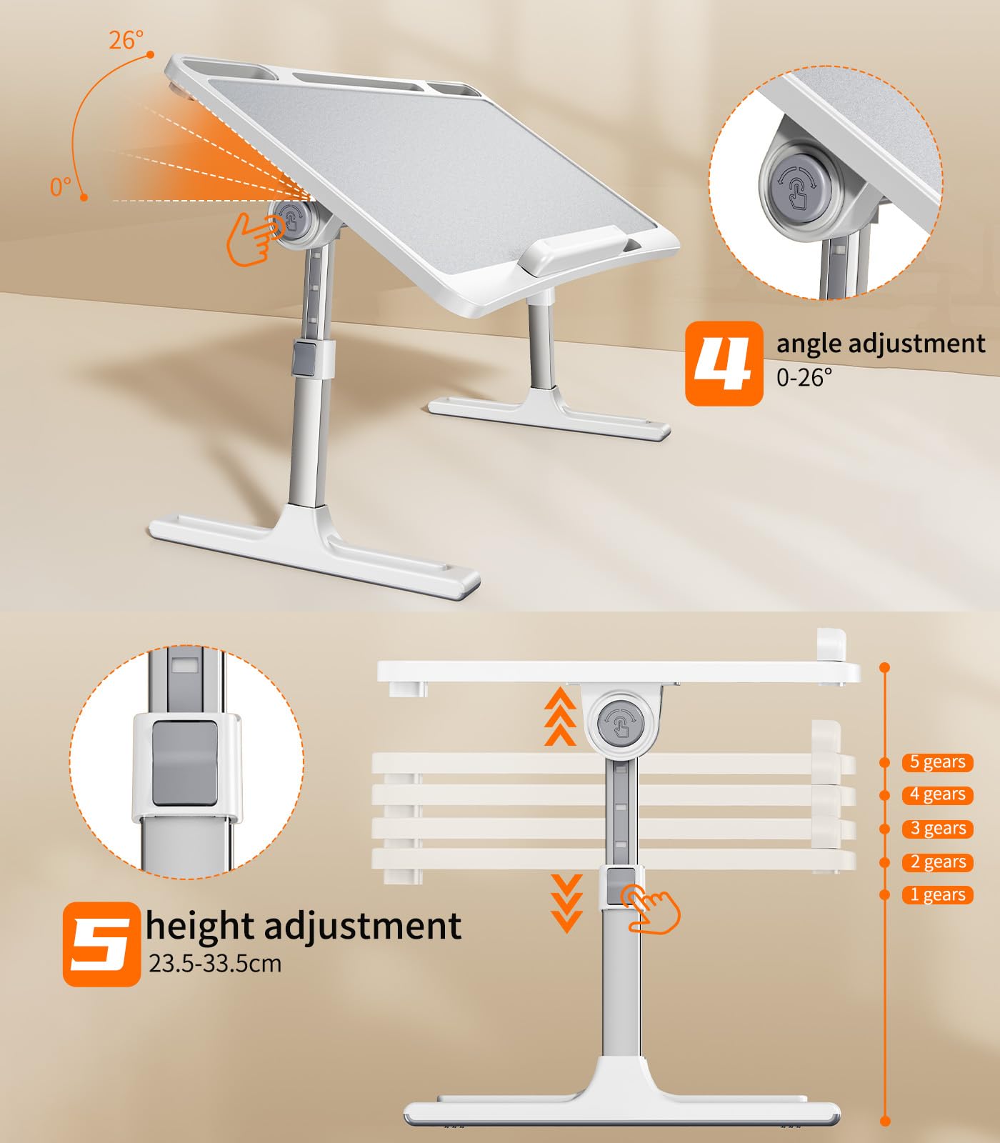 NIFBANG Laptop Tray Folding Bed Table,Adjustable Height Lap Desks with Foldable Legs,Portable Laptop Desk for Sofa,Travel Car Seat Table Tray for