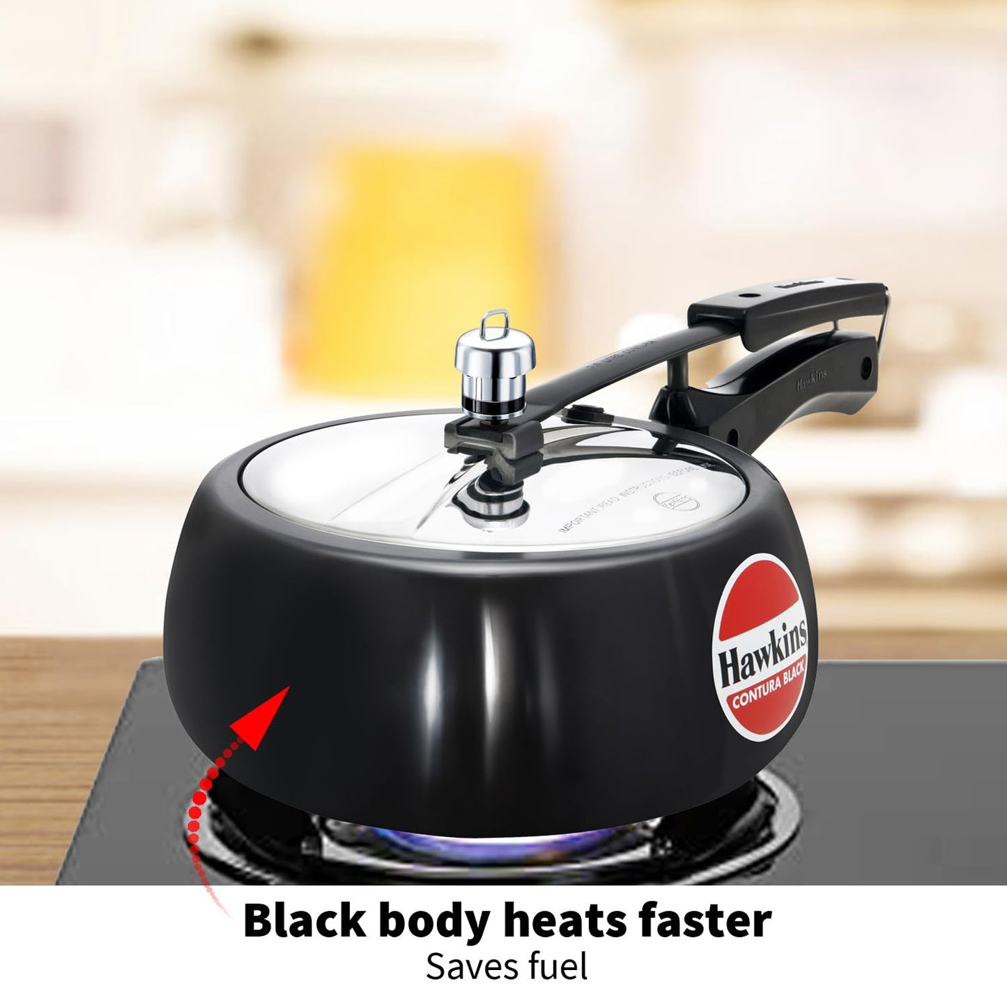 Hawkins Contura Black 3.5 Litre Pressure Cooker, Hard Anodised Cooker, Handi Cooker, Black (CB35)