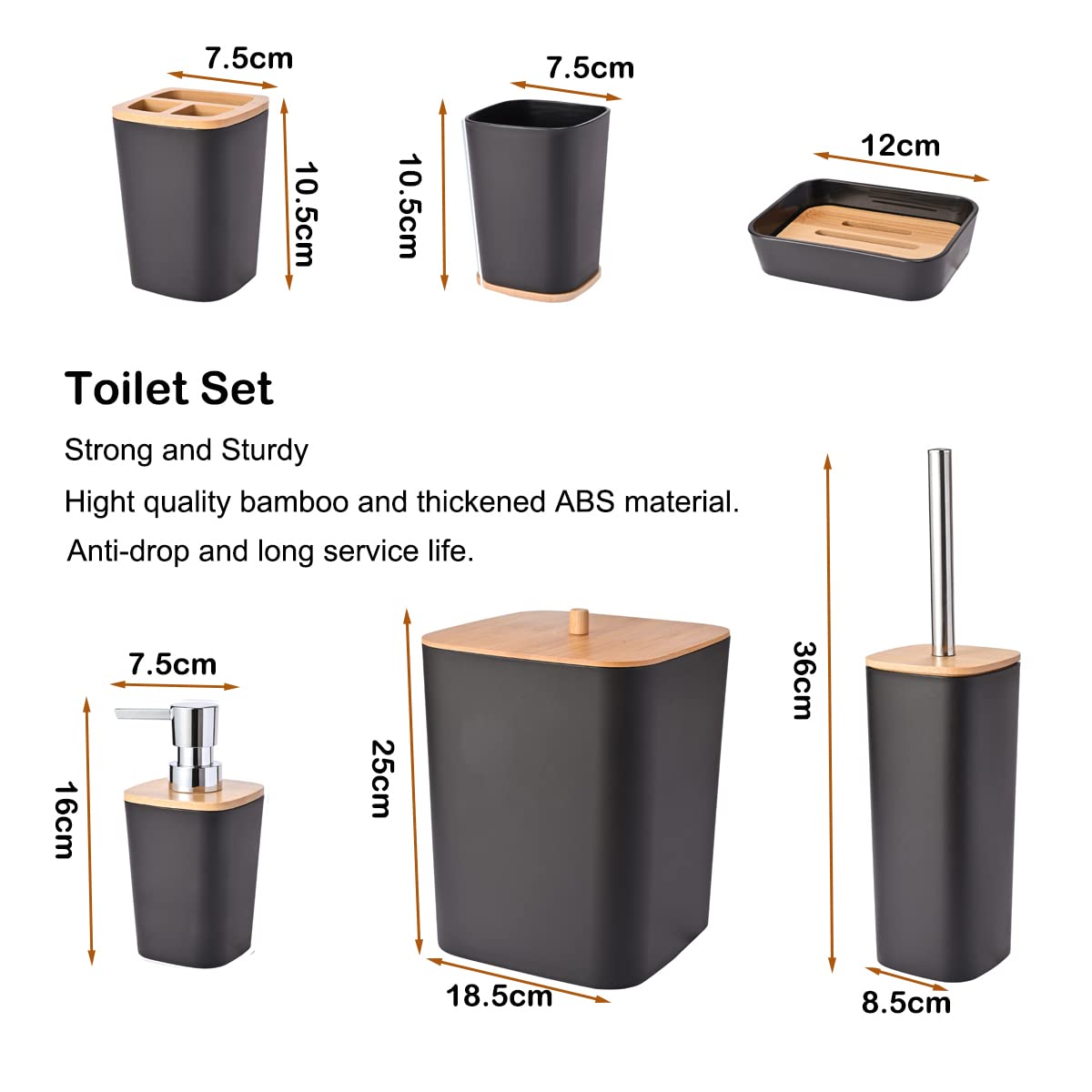Yorkmills 6 Pieces Bamboo Bathroom Accessories Set(Black)