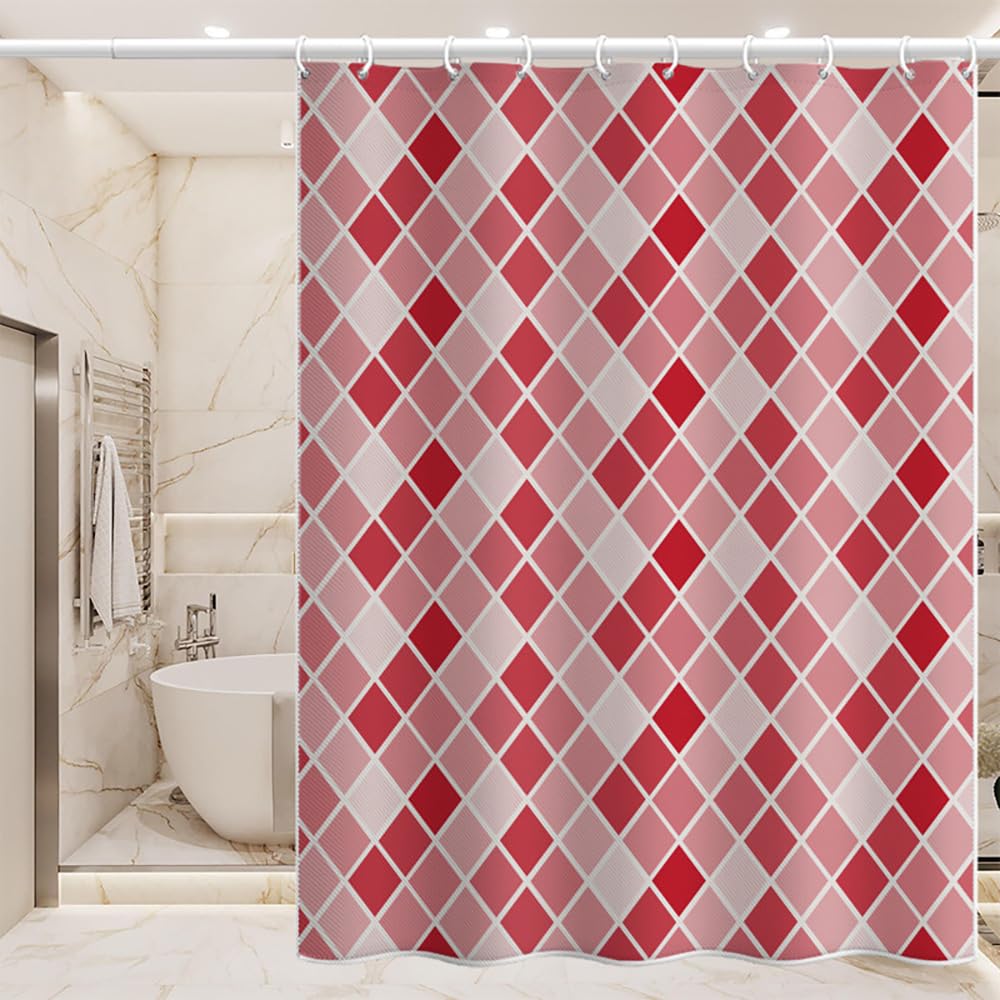 BREASOME Pink Geometric Shower Curtain 180 x 180 cm Rhombus Plaid Pattern Shower Curtain for Bathroom Decor Mould Proof Waterproof Polyester Fabric