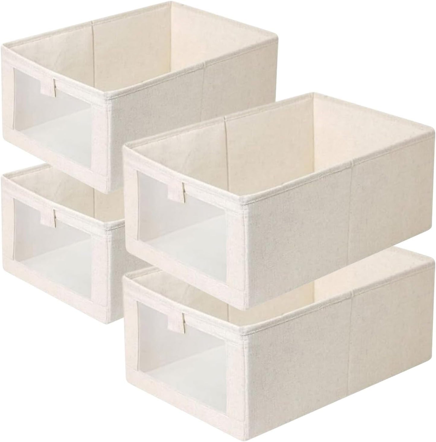 Wardrobe Storage Organiser Foldable - 4Pcs Drawer Organiser Clothes Fabric Storage Boxes Bin with Clear Window Shelf Stackable Clothing Storage Boxes