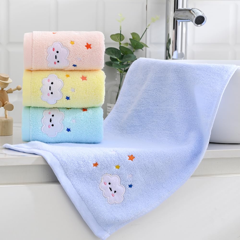 sense gnosis 100% Cotton Cloud Kids Facial Towels, Fingertip Towels for Bathroom Towel Set Star Embroidered Children Towels & Baby Washcloths