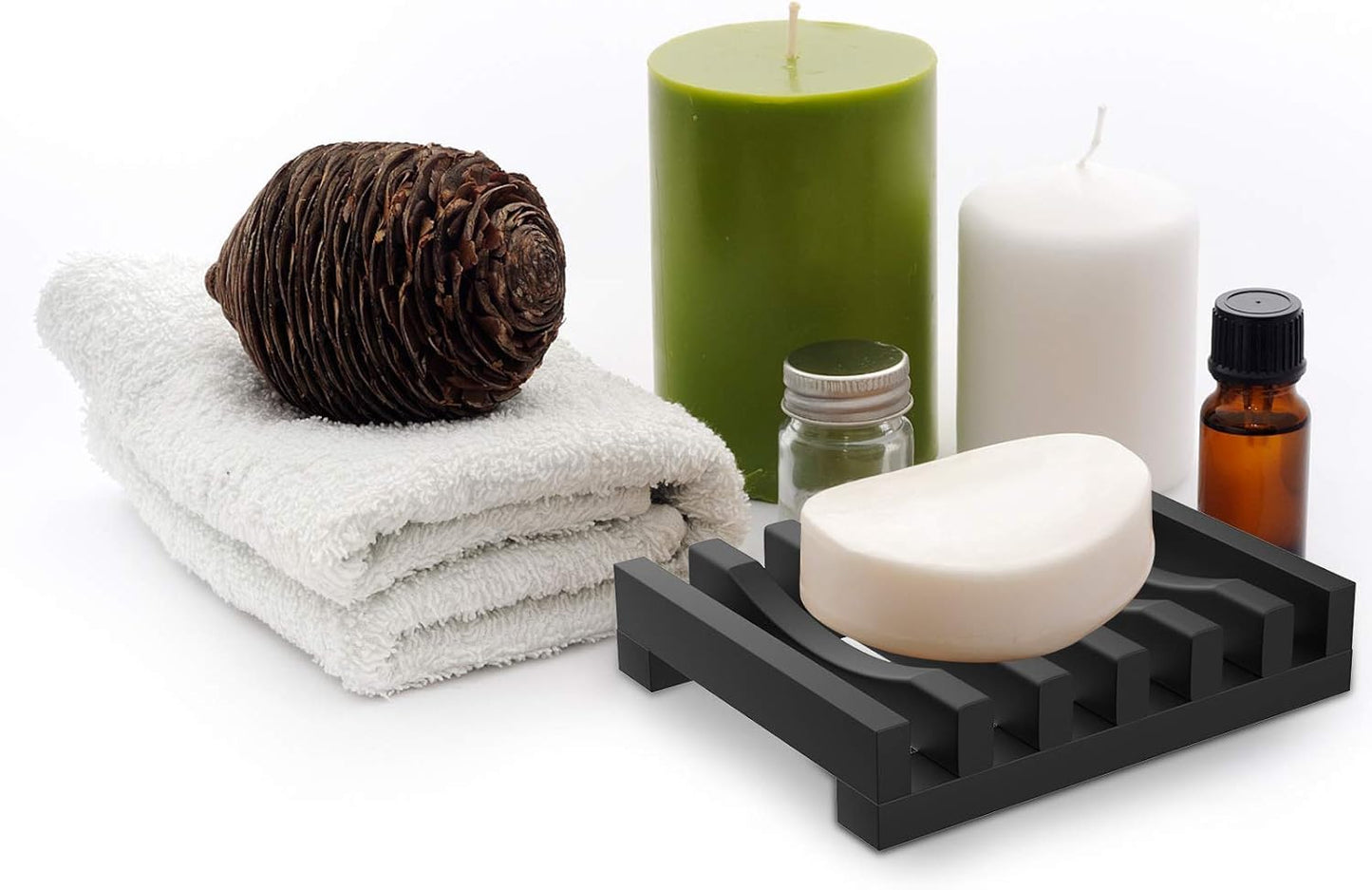 Topsky 2 Pack Silicone Soap Dish with Self-emptying Drainage Black