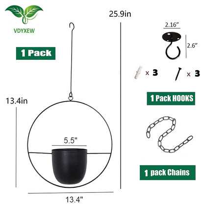 VDYXEW Metal Hanging Flower Pot, Hanging Planters for Indoor and Outdoor Plants with Metal Hooks, Hanging Basket for Home Decoration, Black 2 Pieces