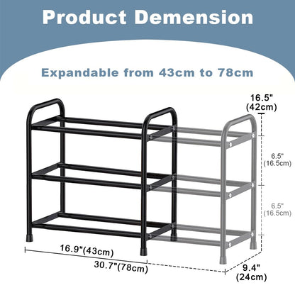 3 Tier Expandable Shoe Rack, Adjustable Shoe Storage, Metal Shoe Rack Small