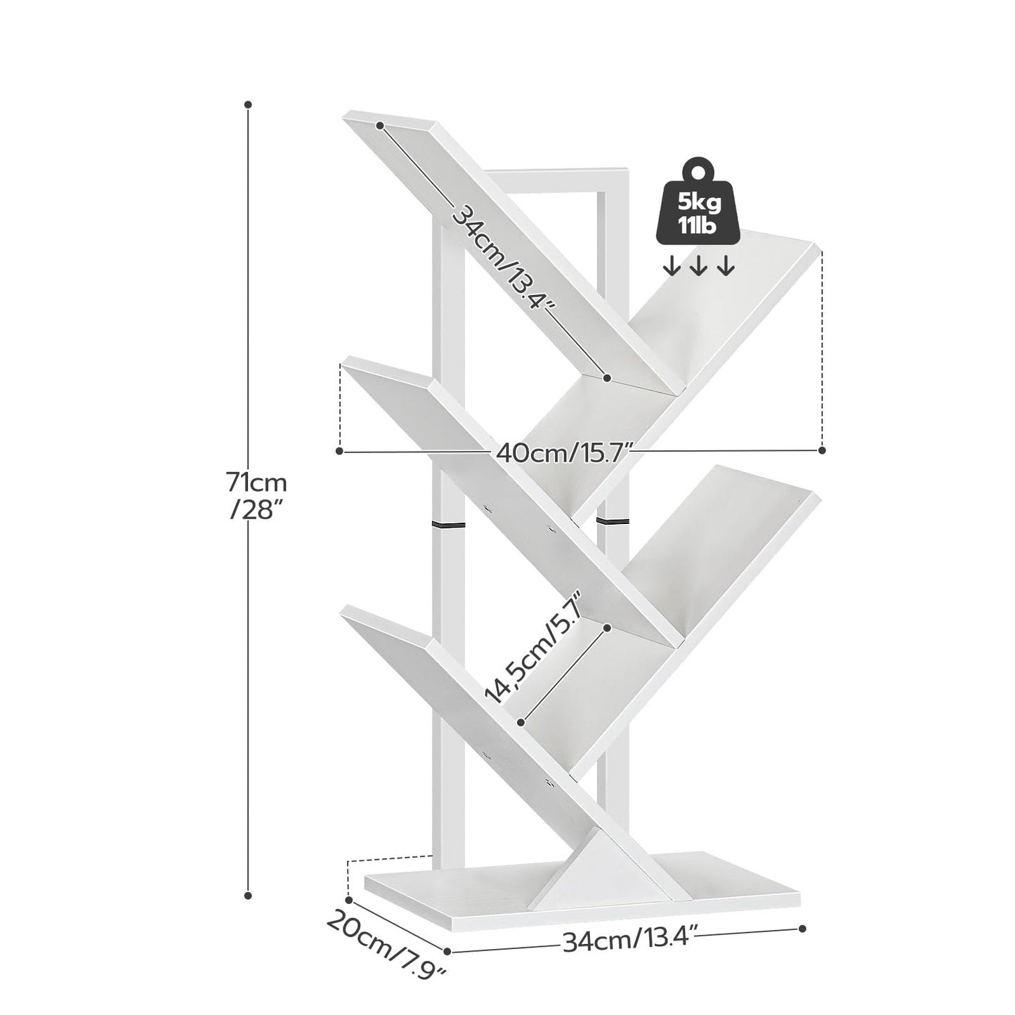 HOOBRO Tree Book Shelf 71 cm, 4-Tier Small Bookcase, Floor Free Standing Bookshelf, Desktop Bookcase, Display Book Magazine, White EWT04SJ01G1