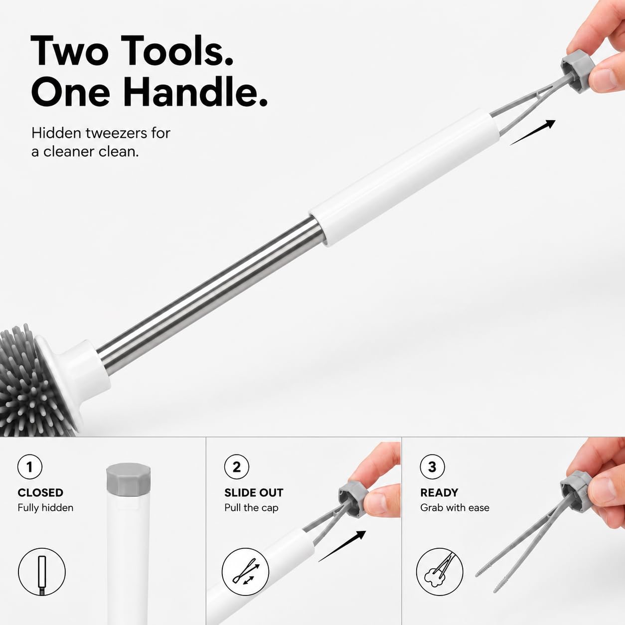 Silicone Toilet Brush and Holder Set | Loo Brush with Hidden Tweezers.