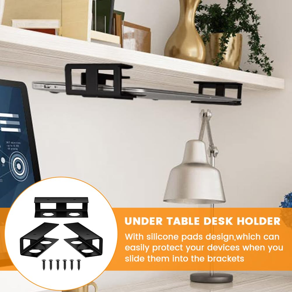Kisbeibi Under Desk Laptop Mount, Metal Under Desk Laptop Storage Holder with Screws, Under Table Desk Holder for Laptop, Tablet