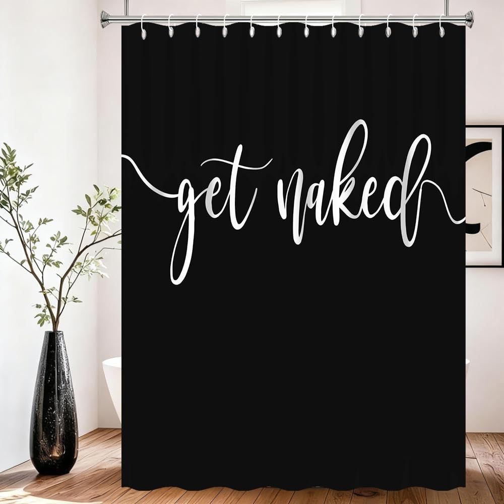 Xiaoterna Get Naked Shower Curtain Black Bathroom Curtain Modern Minimalism Aesthetic White and Black Mould and Mildew Resistant Machine Washable