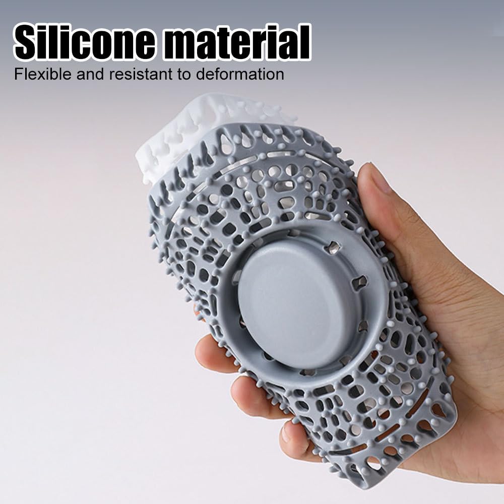 Shower Drain Hair Catcher, 2Pcs Silicone Shower Drain Cover Anti-Clog Hair Stopper Grey/White for Kitchen Bathroom Laundry
