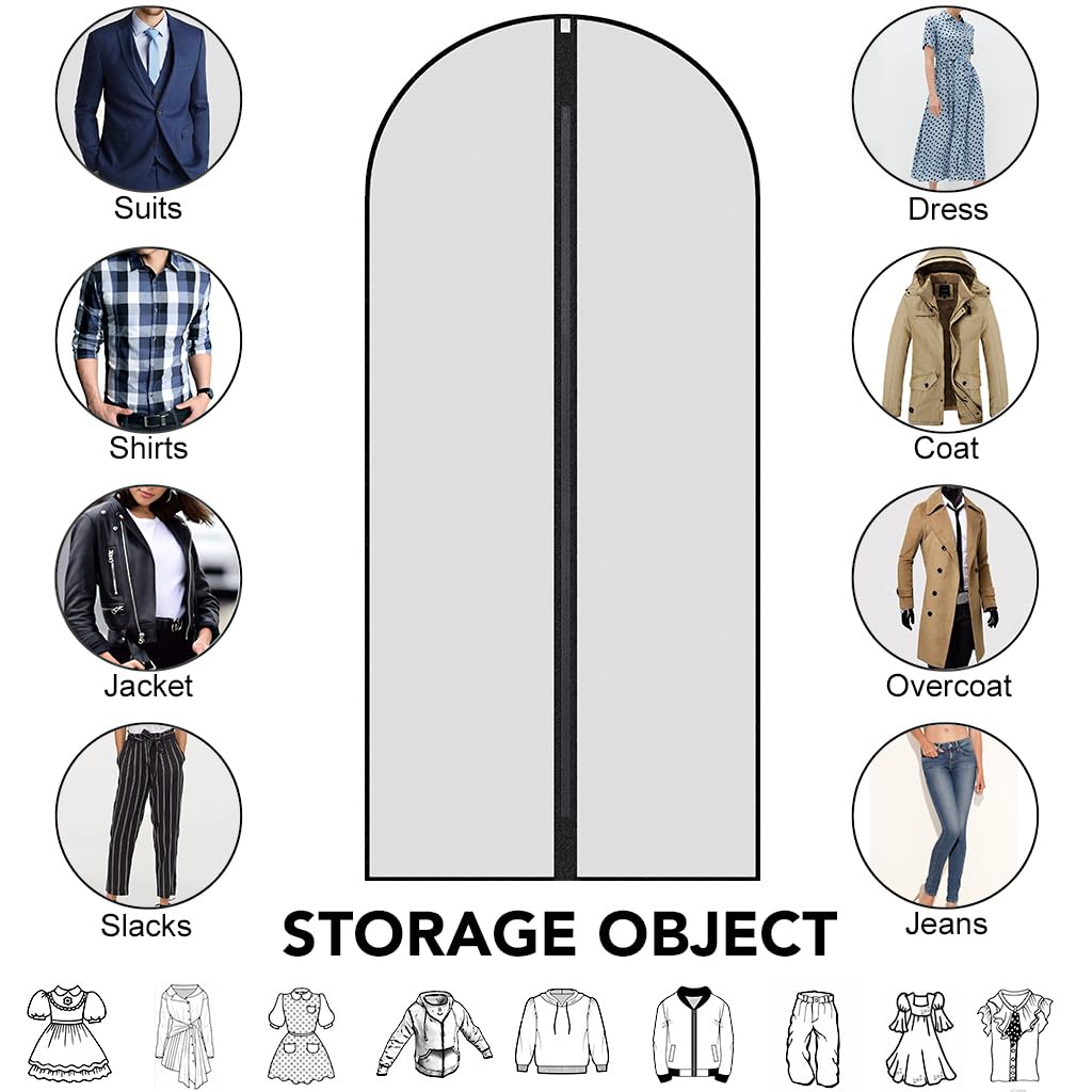 Garment Bags,5PCS Dustproof Garment Covers PEVA Translucent Clothes Covers with Zip Moth Proof Suit Protector Bags Waterproof Dress Covers for Shirts
