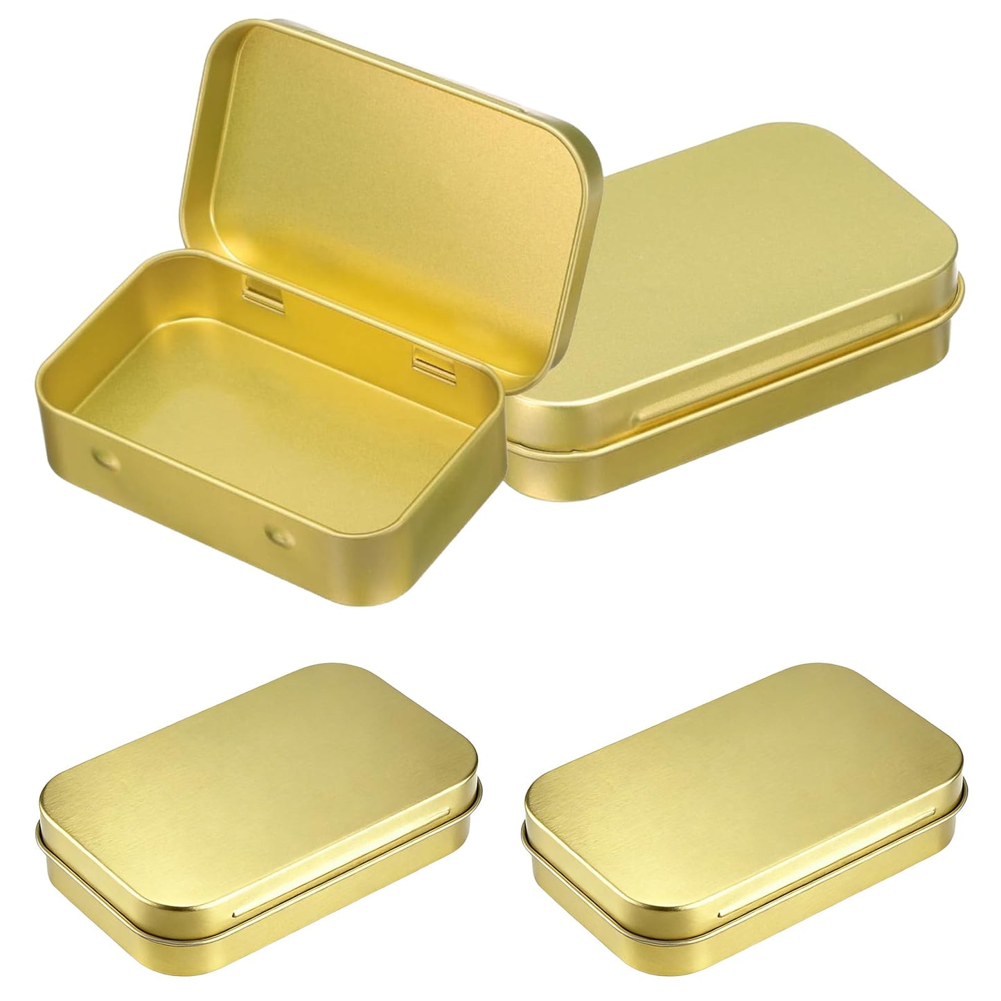 laveroar Small Tins with Lids, 9.5x6x2cm Golden Portable Mini Metal Tinwith Lids, Rectangular Hinged Tin Box Storage Containers for DIY Use