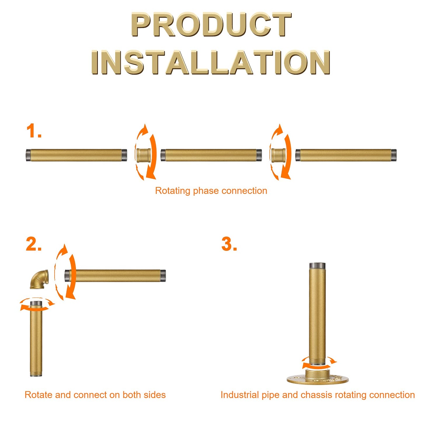 Ihomepark Industrial Pipe Gold Clothing Rack, 94 cm Wall Mounted Gold Iron Garment Clothes Bar, Heavy Duty Metal Hanging Rod for Retail Display
