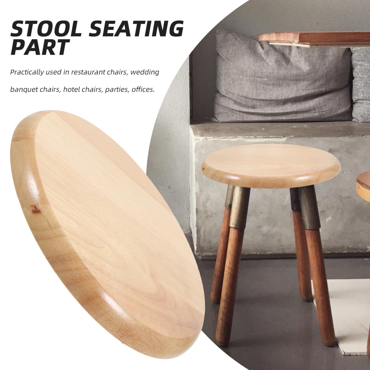 Angoily Solid Wood Round Stool Replacement Seat Top 11.61 Inch Bar Stool Seating Part for Dining Chairs Restaurant Home Use