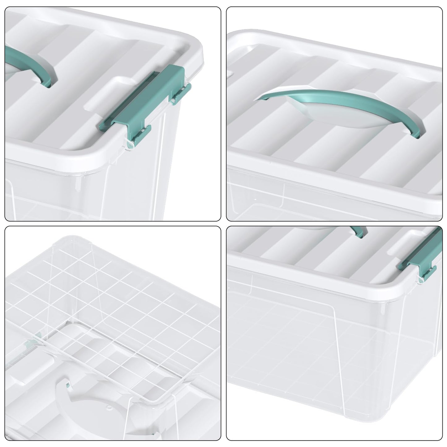 Ysmiltion 6 Litres Clear Plastic Storage Boxes with Lids, 6 Packs, Green