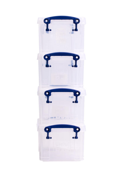 Really Useful Plastic Storage Box 0.7 Litre Clear Pack of 4