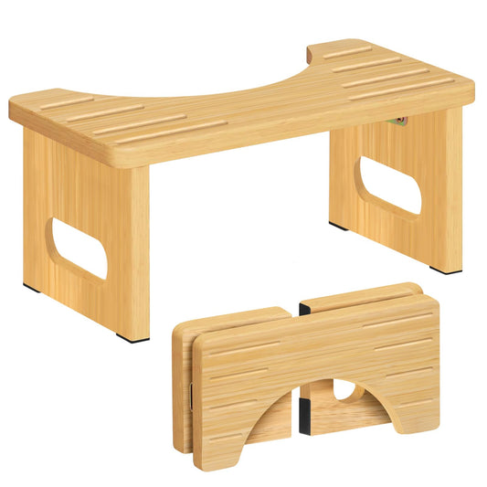 AkoaDa Wooden Toilet Stool, Footstool with Anti-slip Pads, Space Saving Folding, 35? Durable C Shaped Stool(Original color)