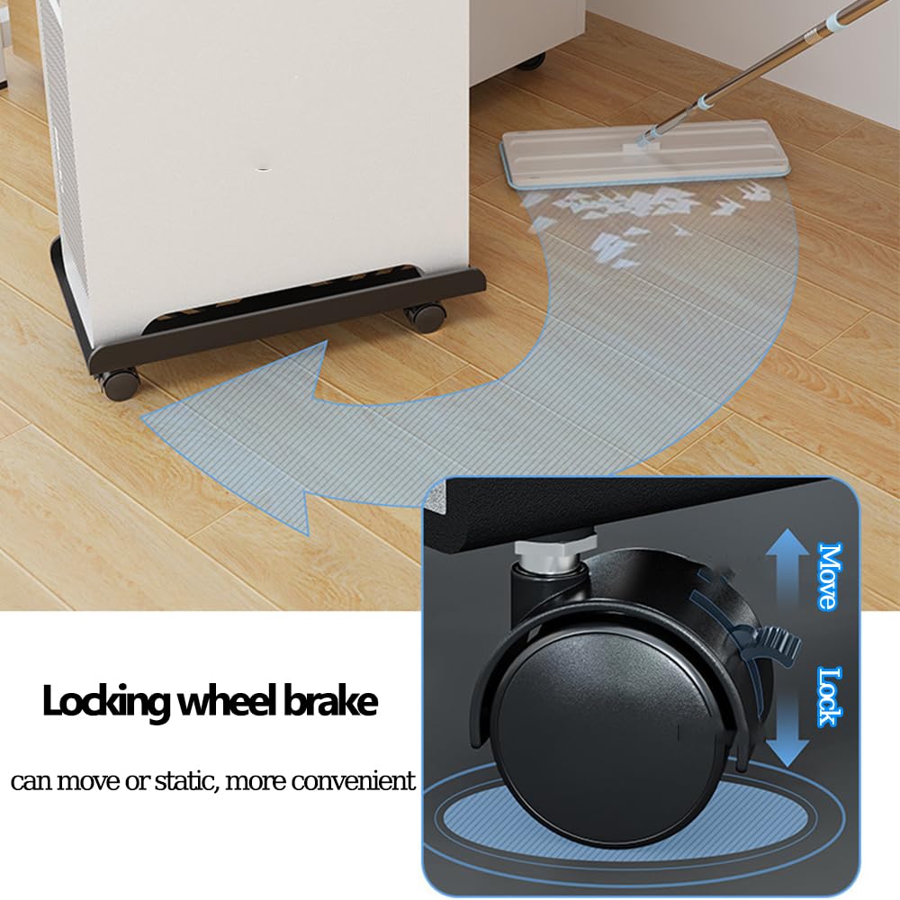 Niciksty Adjustable PC Tower Stand with Wheels, Under Desk CPU Cart, Black
