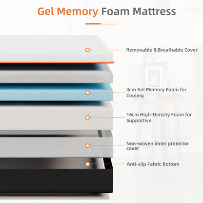 Vesgantti King Size Memory Foam Mattress, Medium, 150x200x20CM
