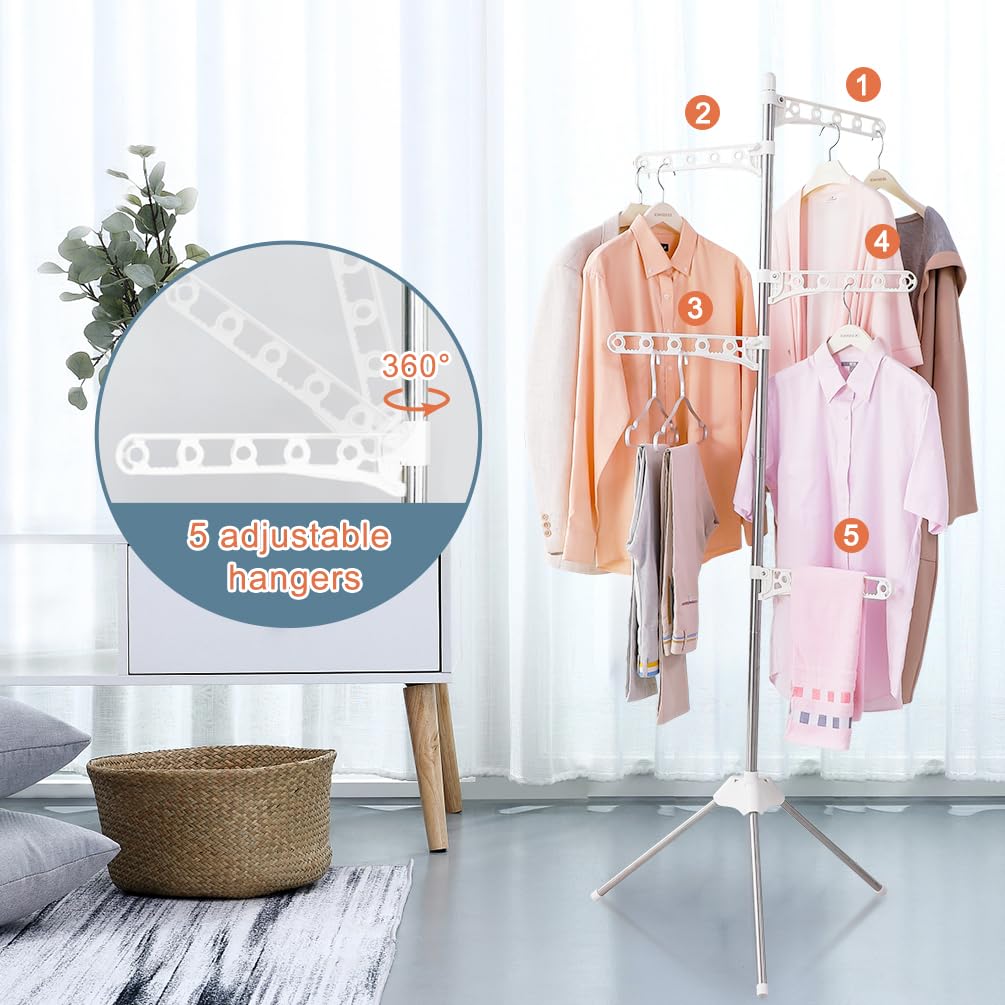 BAOYOUNI Clothes Airer Foldable Clothes Drying Rack with 5 Adjustable Arms
