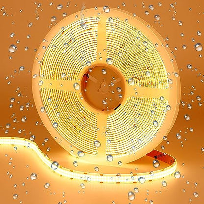 GOMING 32.8ft(10M) DC 24V Double Row COB LED Strip Light Warm White 3000K IP65 Waterproof 6000LEDs CRI 93+ 20000lm Uniform Glow Dotless Flexible LED